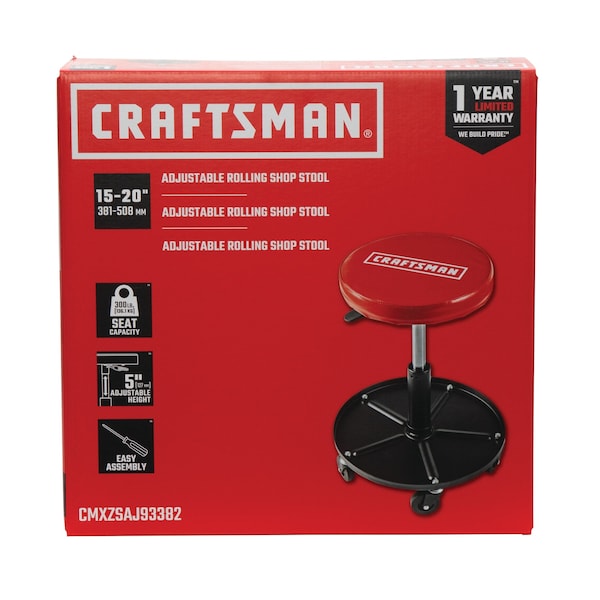 Craftsman Adjustable Height Rolling Creeper Stool with Storage